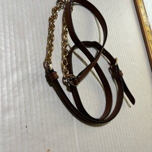 Michael Kors Brown Leather Strap with Gold Chain Accent